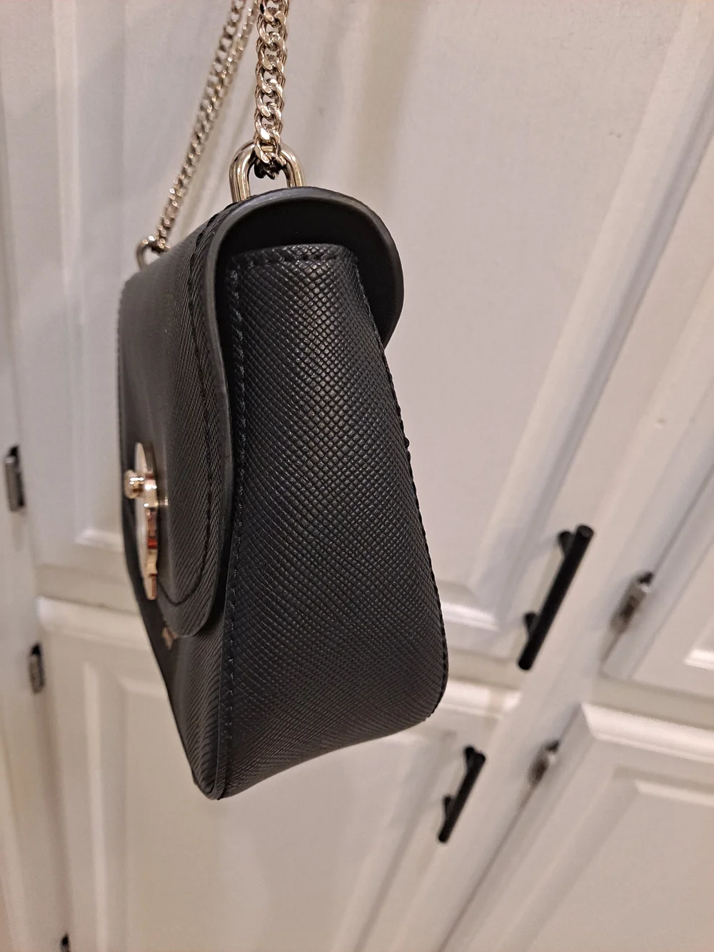 GUESS 1981 Augustina Black Saffiano Curved Flap Oversized Crossbody Bag